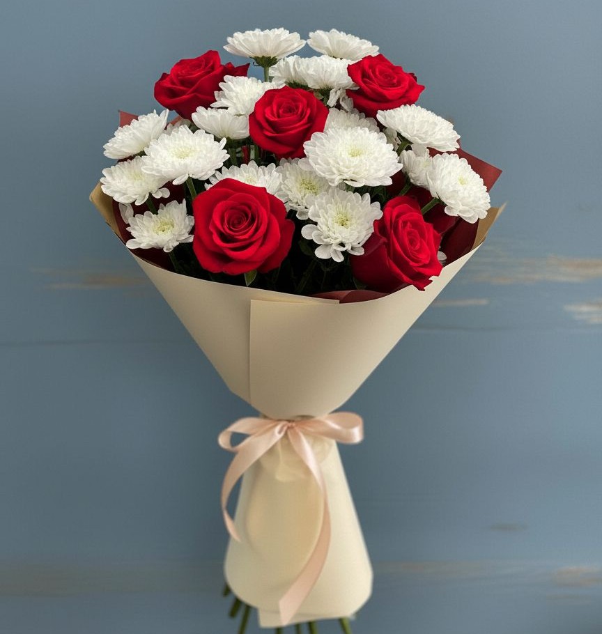 Букет цветов из: Розы и Хризантемы в Немчиновке