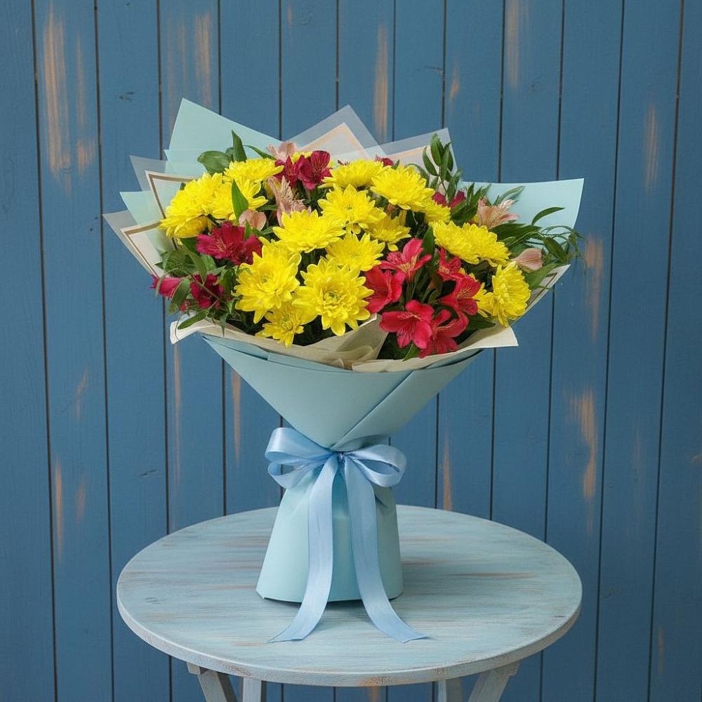 Букет цветов из: Альстромерии и Хризантемы в Немчиновке