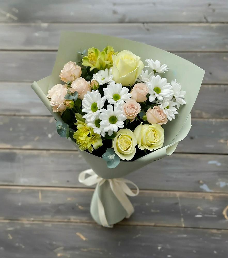 Букет цветов из: Альстромерии, Розы и Хризантемы в Немчиновке
