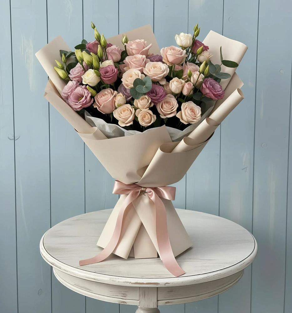 Букет цветов из: Розы и Лизиантусы в Немчиновке