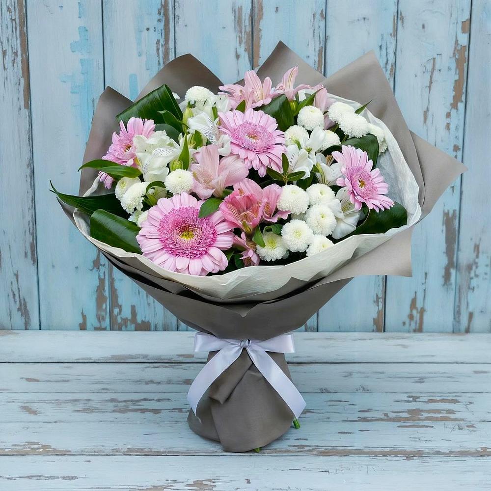 Букет цветов из: Герберы, Альстромерии и Хризантемы в Немчиновке