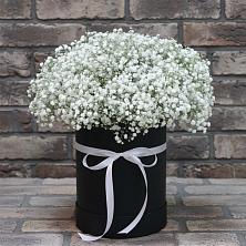 Цветочная композиция из Гипсофила в шляпной коробке в Немчиновке