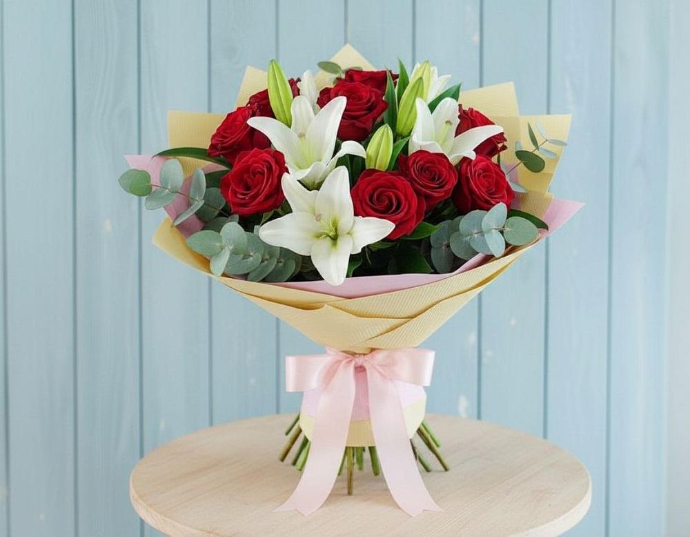 Букет цветов из: Лилии и Розы в Немчиновке
